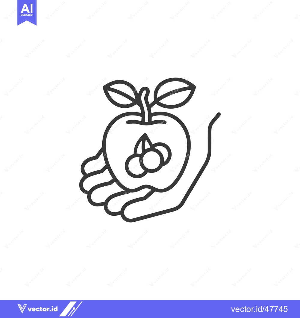Premium Vector dari Hand Holding an Apple with a Stem and Leaves with Berries Inside