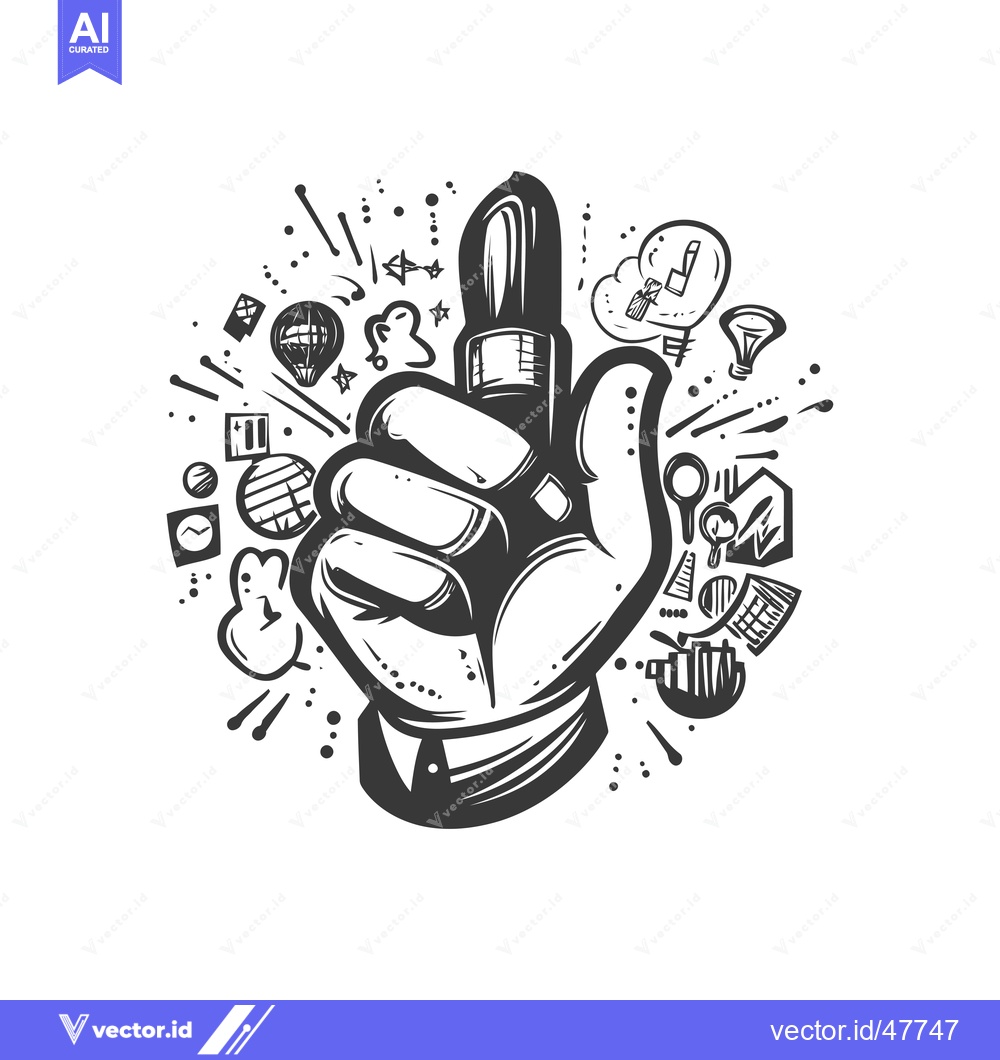 Premium Vector dari Hand Holding a Pen Surrounded by Abstract Doodles