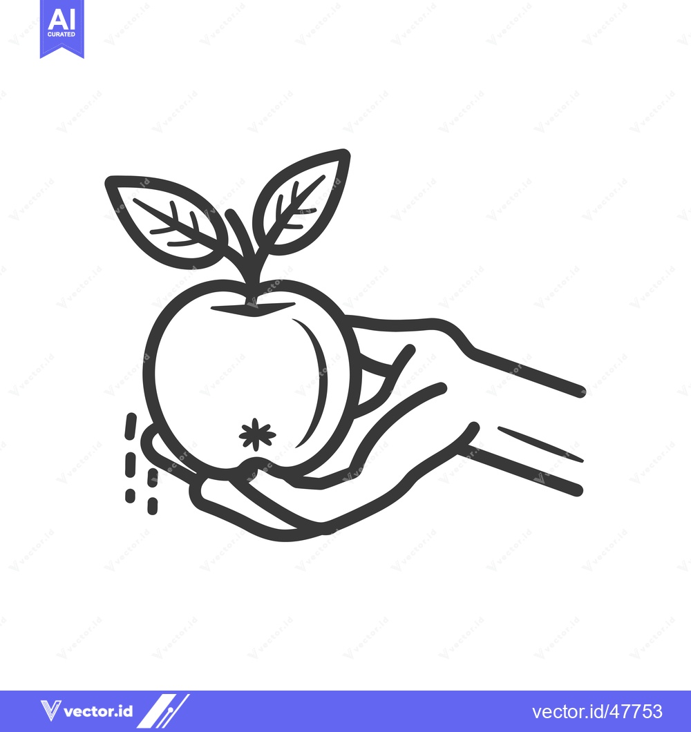 Premium Vector dari Hand Holding a Single Apple with a Leaf Stem