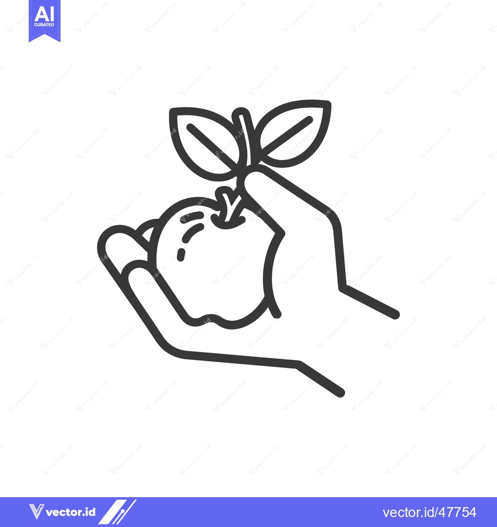Premium Vector of Hand Holding a Single Apple with a Stem and Leaves