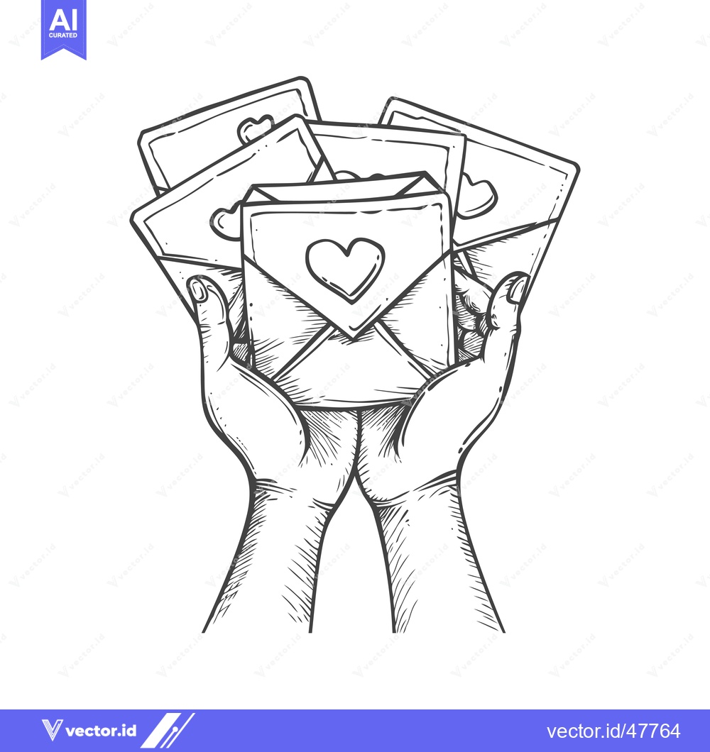 Premium Vector dari Hand Holding a Stack of Envelopes with a Heart on the Front