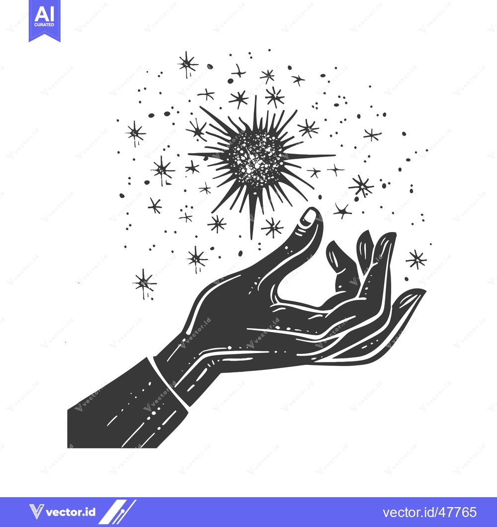Premium Vector dari Hand Holding a Star with Sparkling Dust Surrounding It