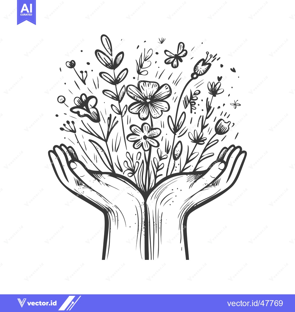 Premium Vector dari Hand Holding Blooming Flowers and Butterfly