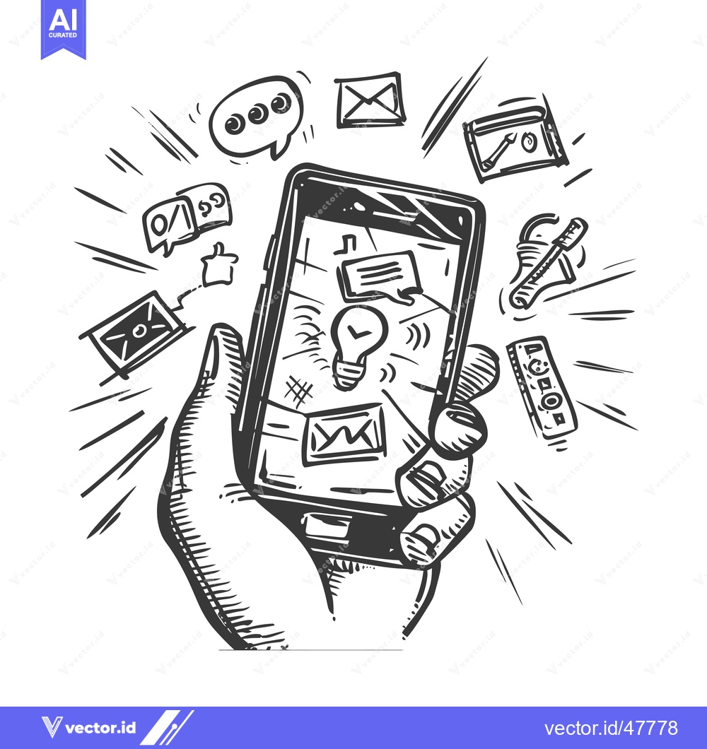 Premium Vector dari Hand holding smartphone with various digital icons surrounding it