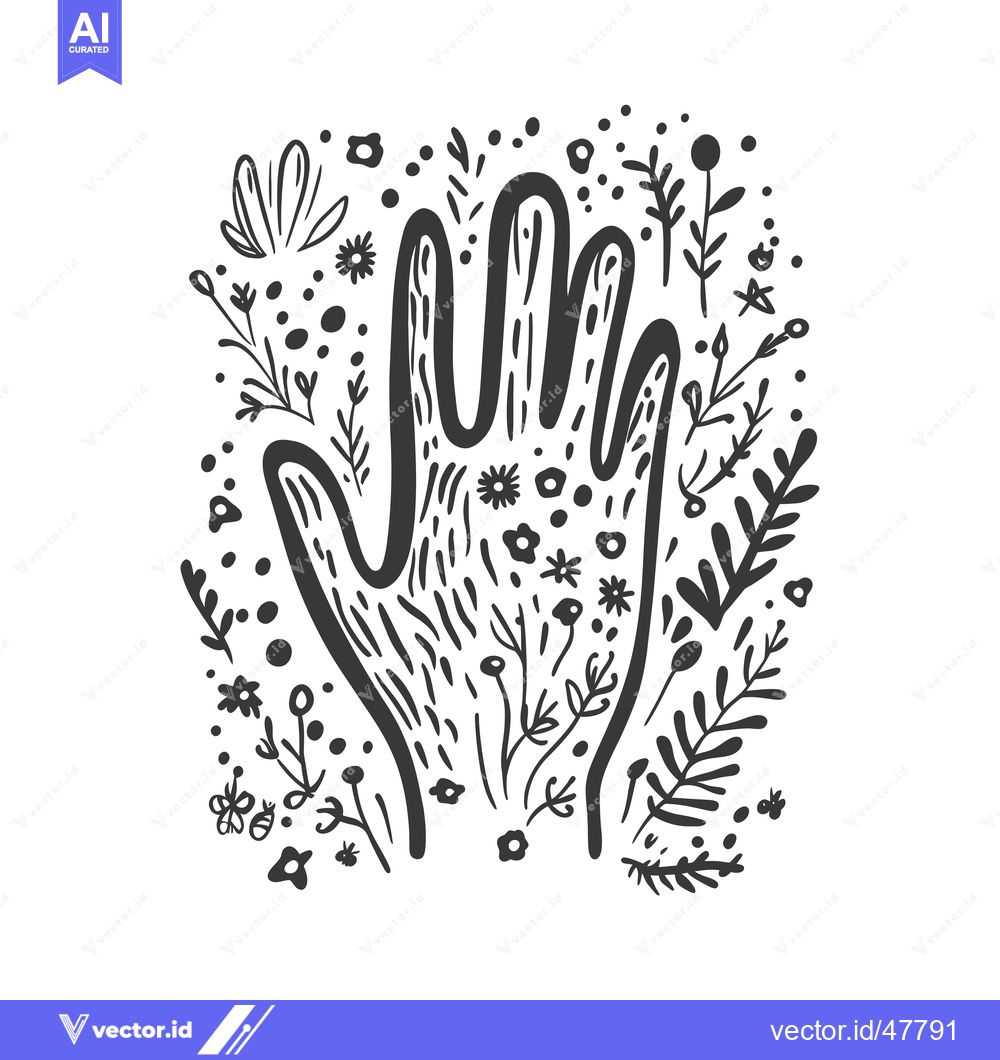 Premium Vector of Hand Outline Surrounded by Abstract Flowers and Leaves