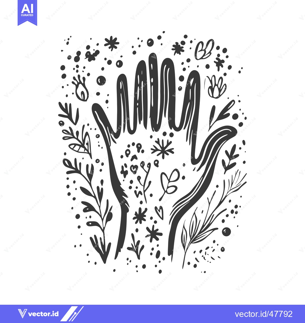 Premium Vector dari Hand Outline Surrounded by Black and White Floral Elements