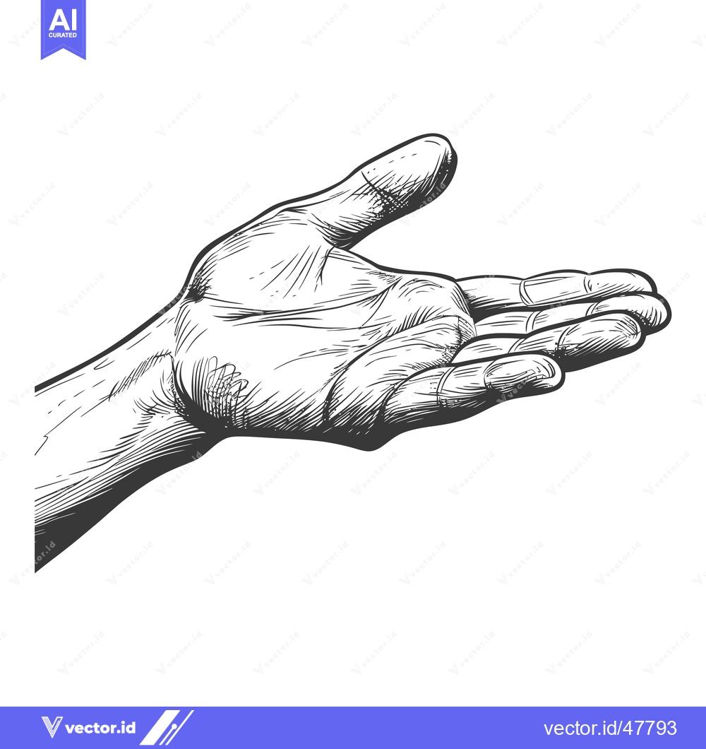 Premium Vector dari Hand outstretched with palm facing upwards in black and white line art