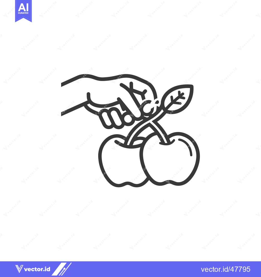 Premium Vector dari Hand Picking Two Cherries With a Stem and Leaf