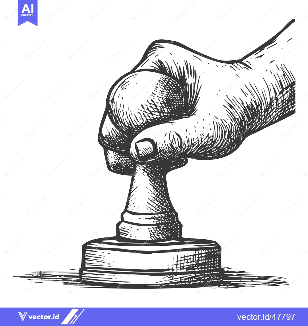 Premium Vector of Hand Pressing Down on a Round Stamp