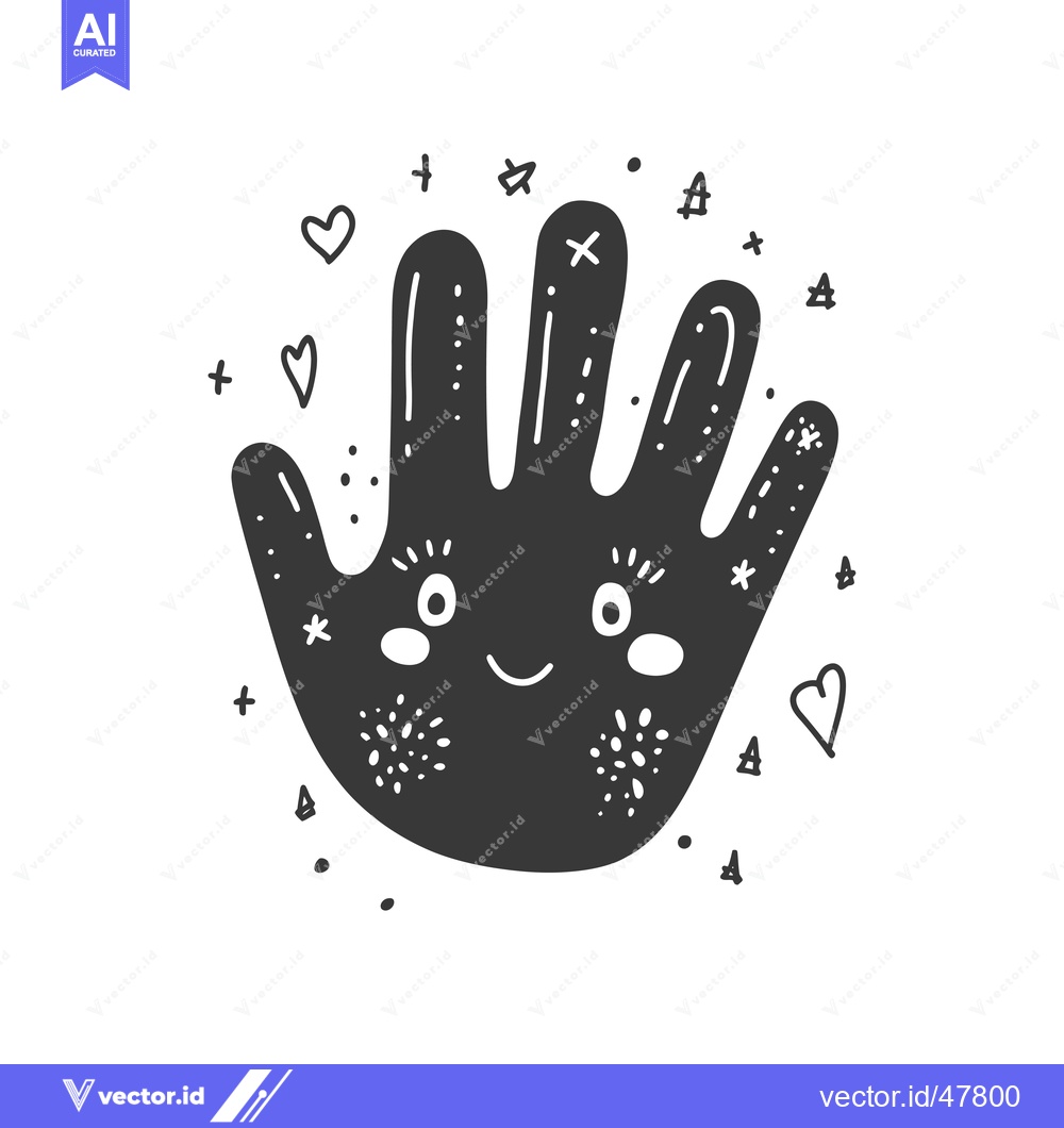 Premium Vector dari Handprint with a Smiling Face and Hearts Around It