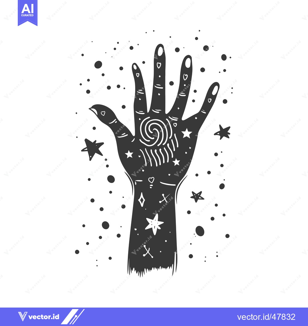 Premium Vector dari Hand with a Spiral and Stars on a Palm
