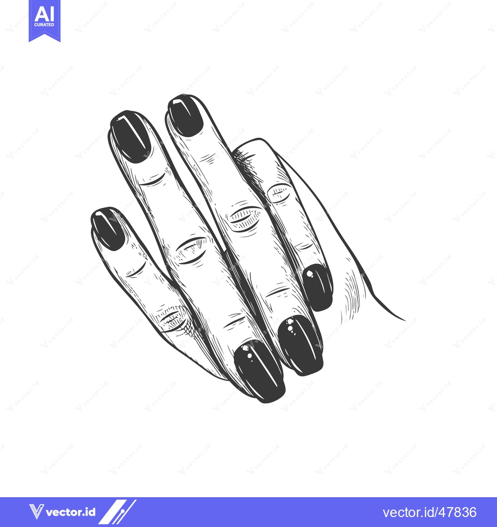 Premium Vector of Hand with Black Manicured Nails in a Sketch Style