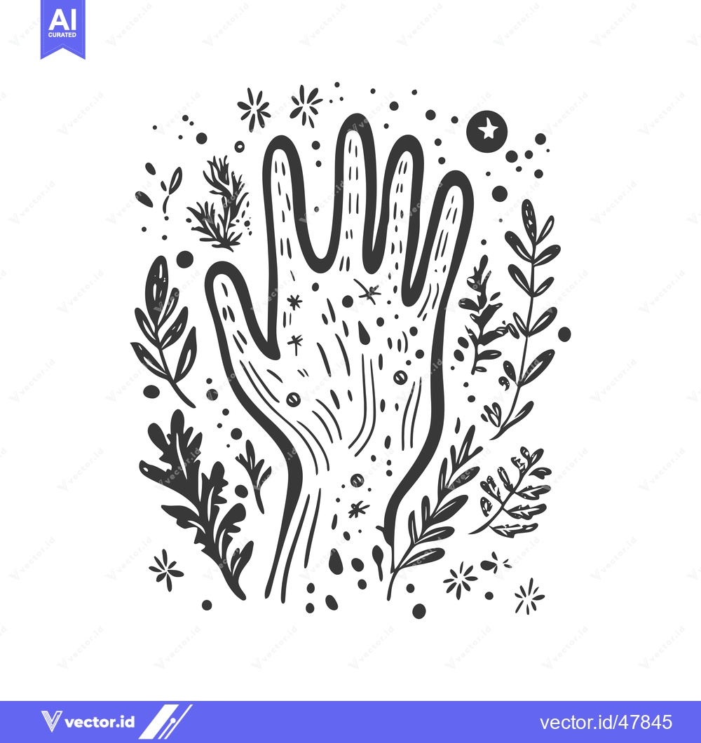 Premium Vector dari Hand with Foliage and Abstract Elements