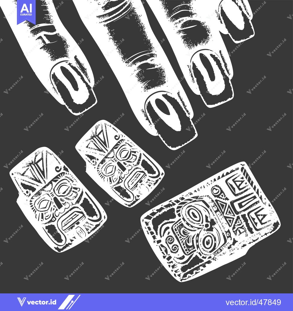 Premium Vector dari Hand with Long Nails Holding Three Ornate Masks