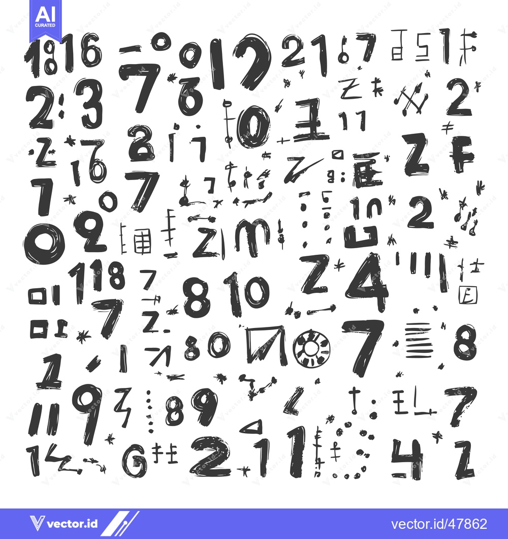 Premium Vector of Handwritten Black Numbers and Symbols on a White Background