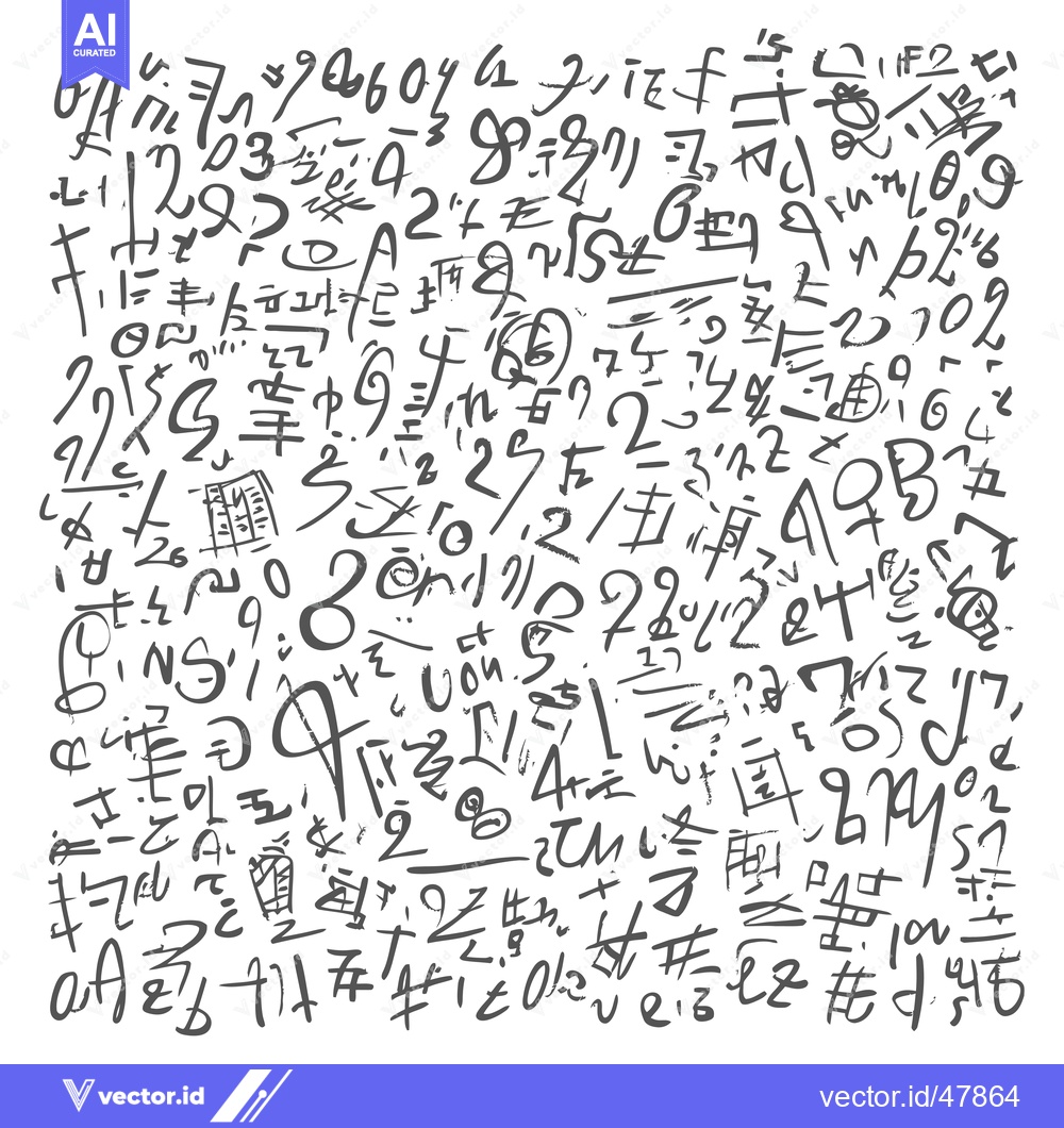 Premium Vector of Handwritten Numbers and Symbols in Gray on a White Background