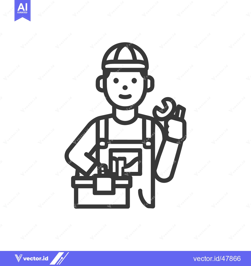 Premium Vector of Cartoon Mechanic with Wrench and Toolbox Icon Illustration