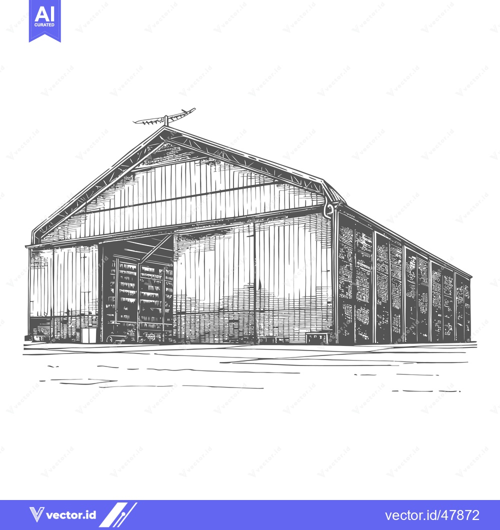 Premium Vector of A large hangar building sketch illustration design