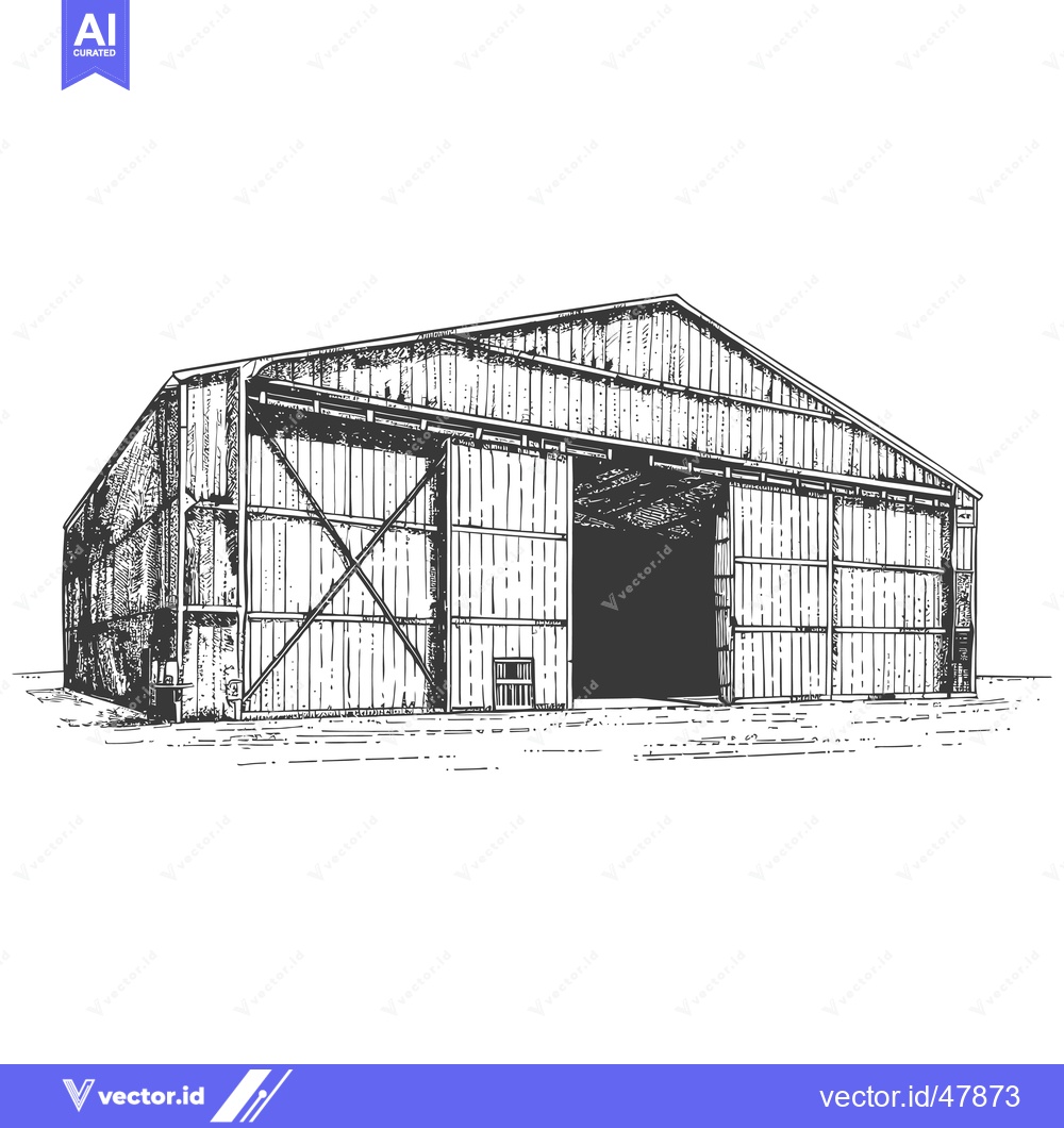 Premium Vector of Hand Drawn Sketch Of A Large Wooden Hangar