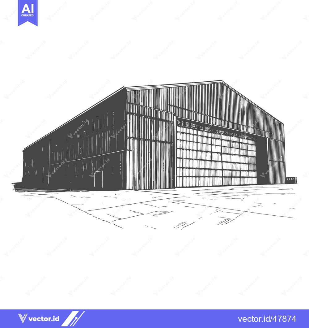 Premium Vector of Large Hangar Building Sketch Architectural Drawing