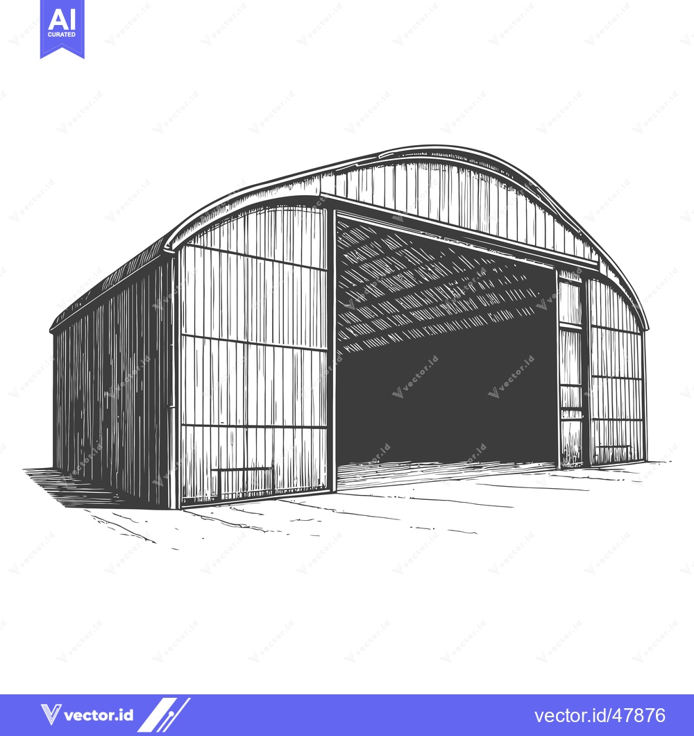 Premium Vector of A detailed sketch of a large airplane hangar