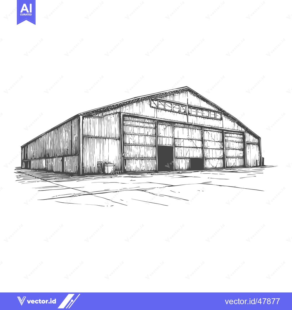 Premium Vector dari Hand Drawn Sketch Of A Large Industrial Hangar
