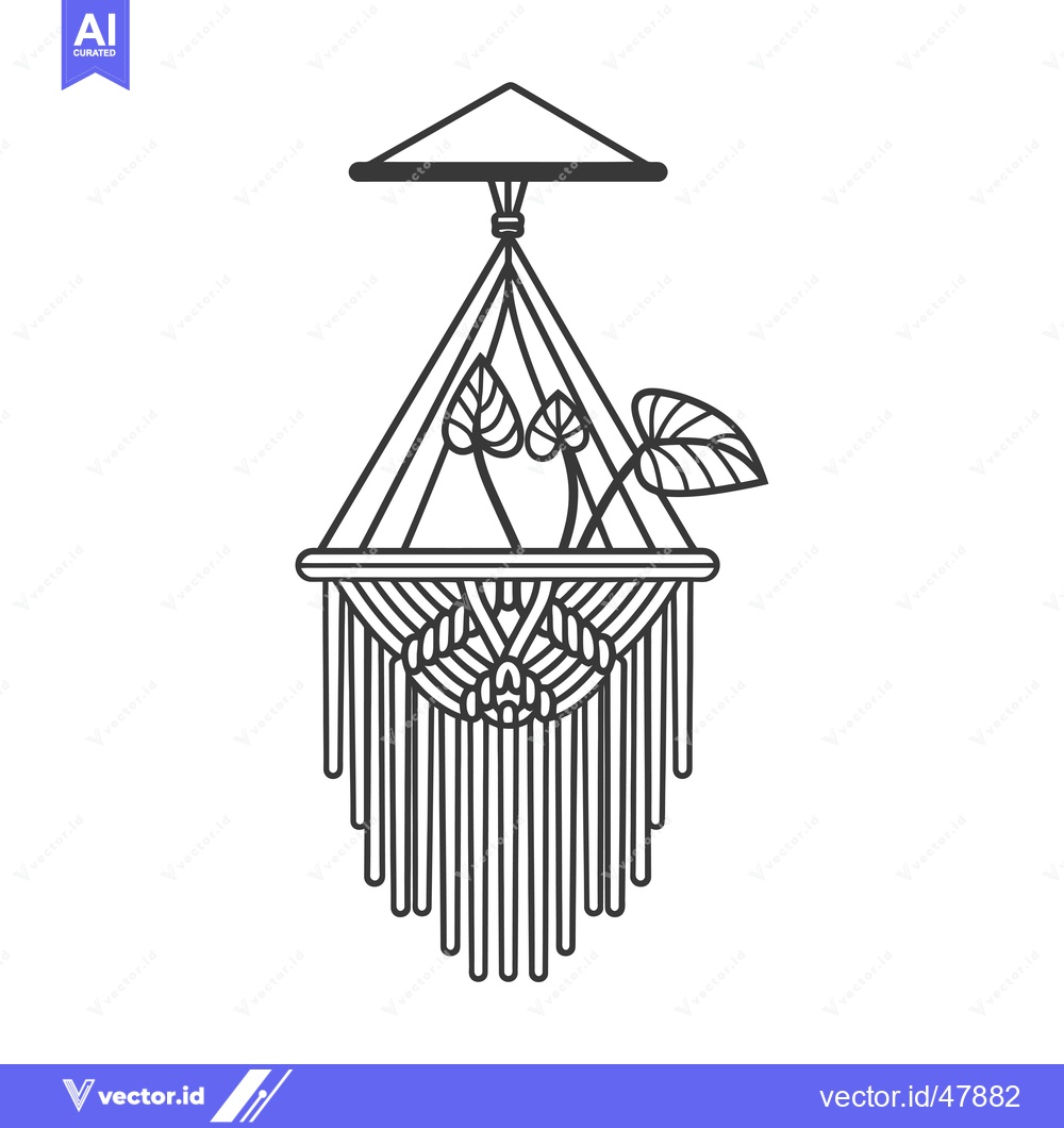 Premium Vector of Hanging macrame plant holder with leaves and triangular top