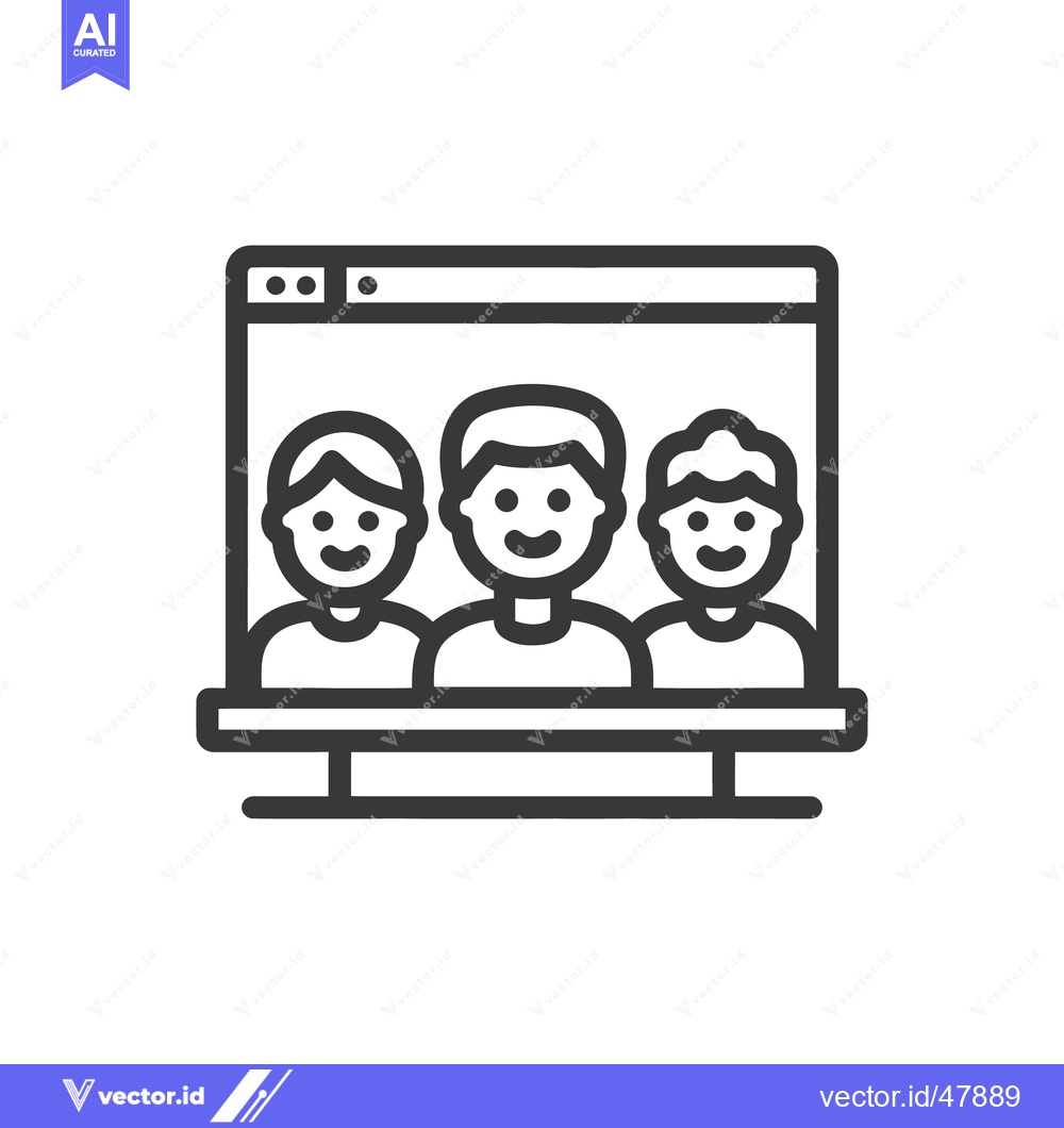 Premium Vector dari Online Meeting Icon: Three People in Video Conference Window