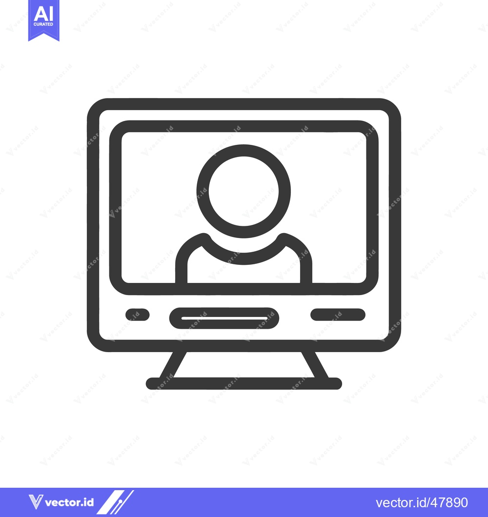 Premium Vector dari Minimalist Computer Screen Icon with Person, Online Communication Symb