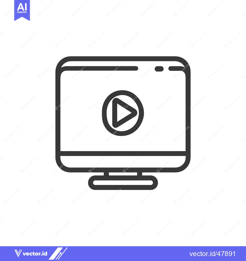 Premium Vector of Minimalist Computer Icon with Play Button, Outline Style