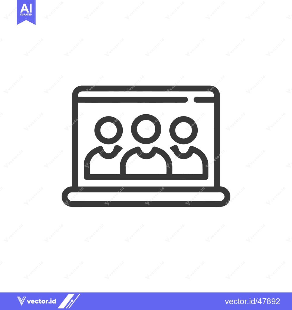 Premium Vector dari Virtual Team Meeting Icon: Three People on Laptop Screen, Outline Styl