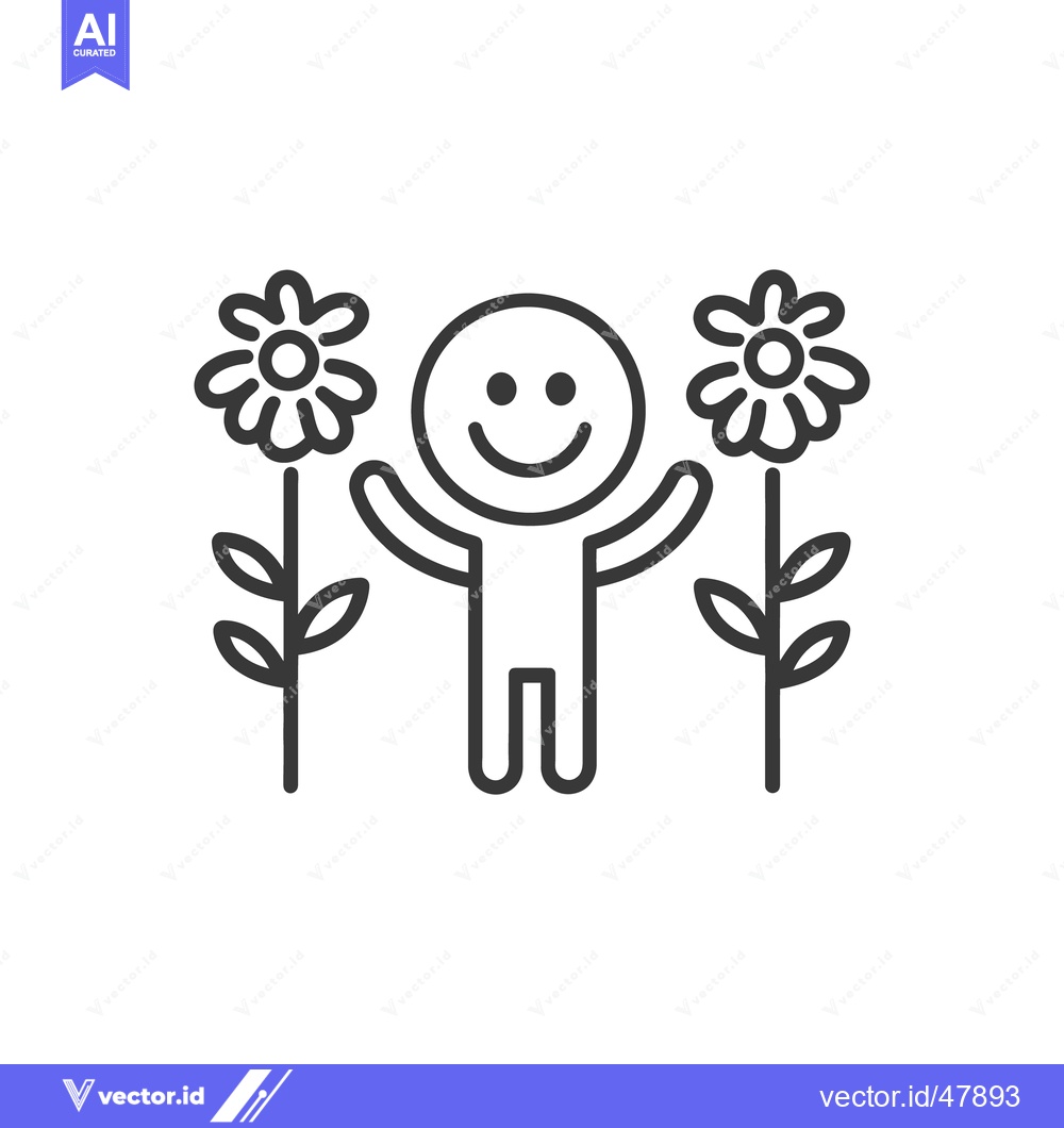 Premium Vector of A smiling person stands near flowers with their arms raised