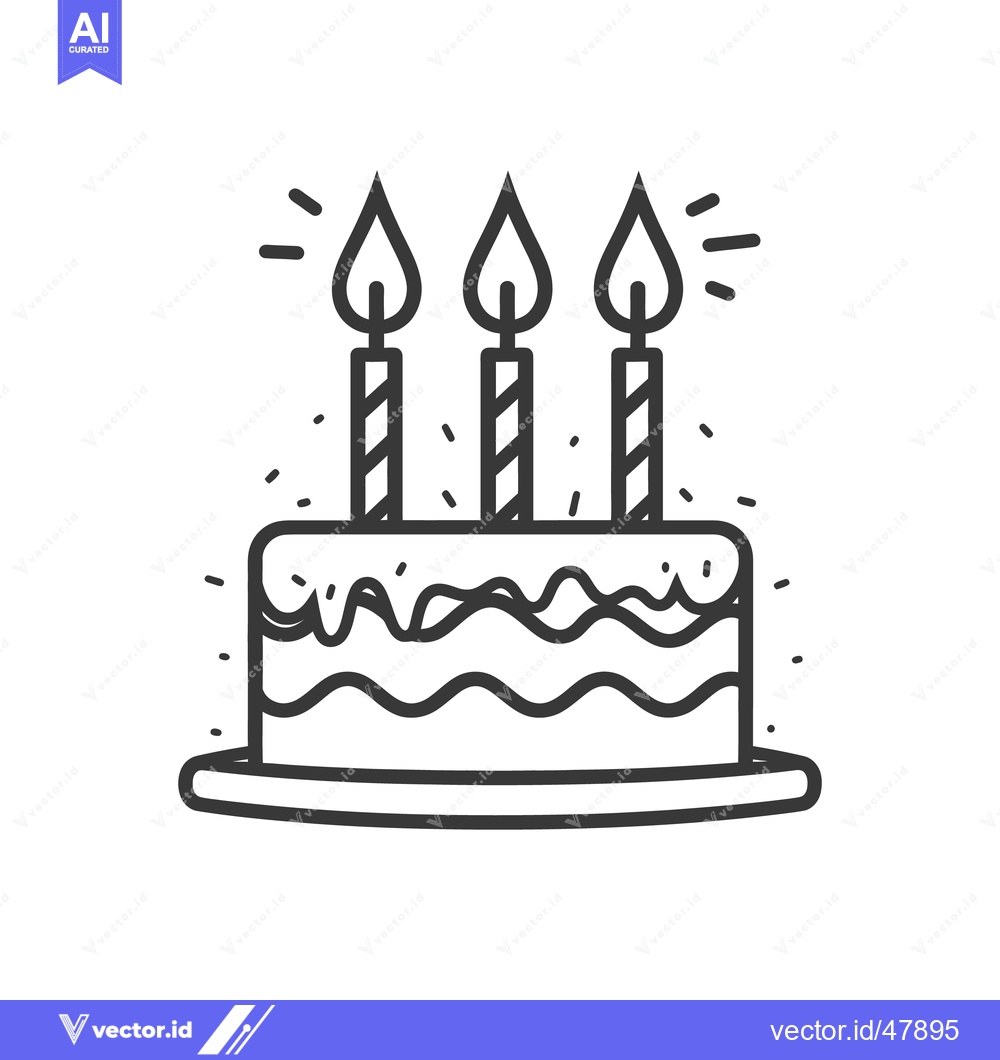 Premium Vector dari A simple line drawing of a cake with three candles
