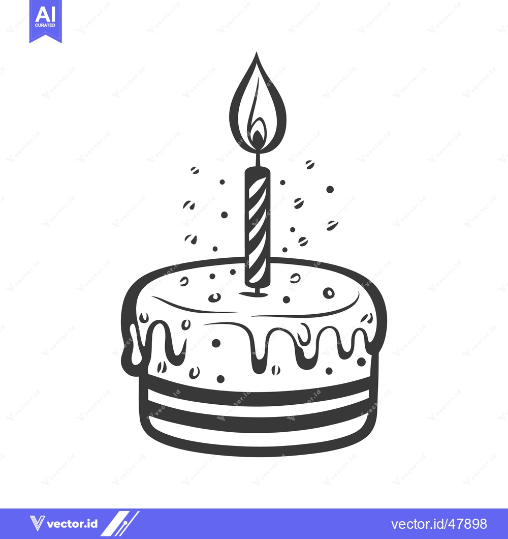 Premium Vector dari A delicious birthday cake with a lit candle on top of it