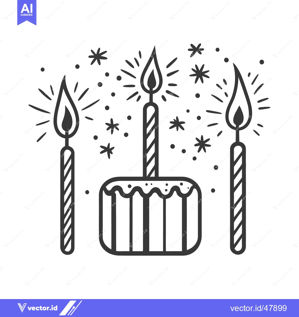 Premium Vector of A celebratory cake and candles with festive sparkling starbursts