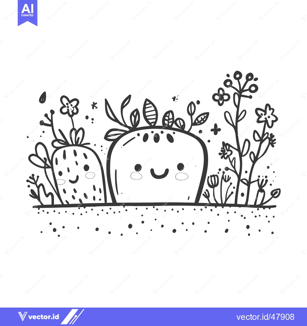 Premium Vector of Happy Cartoon Plants Growing in the Ground