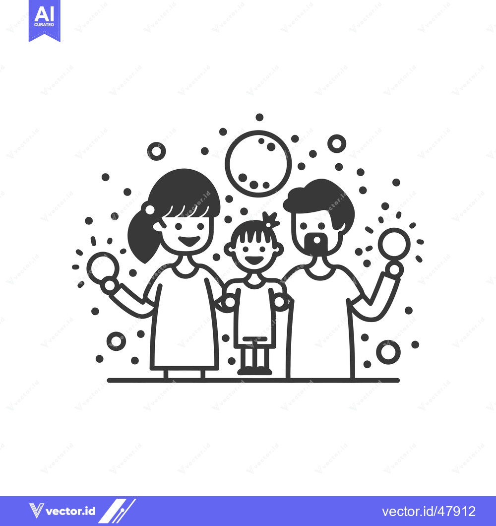 Premium Vector of Happy Family of Three Holding Sparkly Ornaments