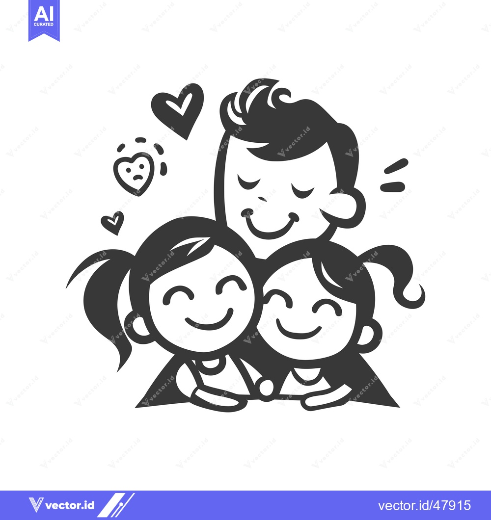 Premium Vector dari Happy Family with Dad and Two Daughters Embracing