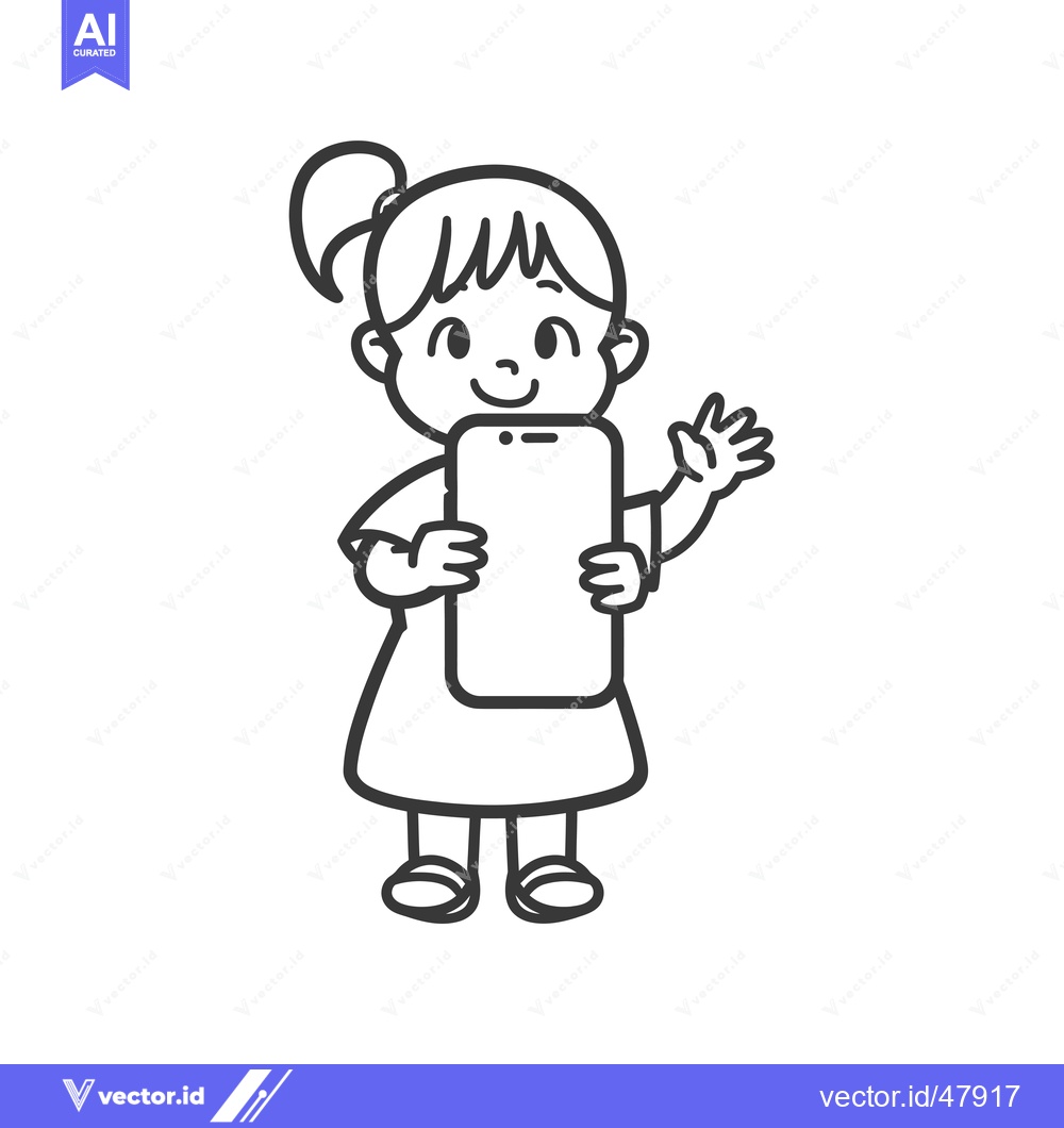 Premium Vector dari Happy Girl Holding a Smartphone and Waving