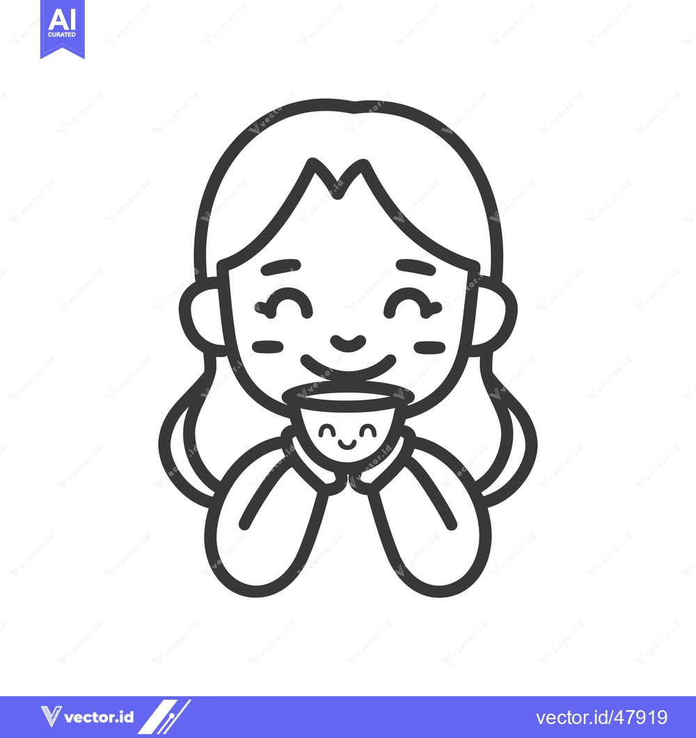 Premium Vector of Happy Girl Holding a Smiling Cup with Both Hands
