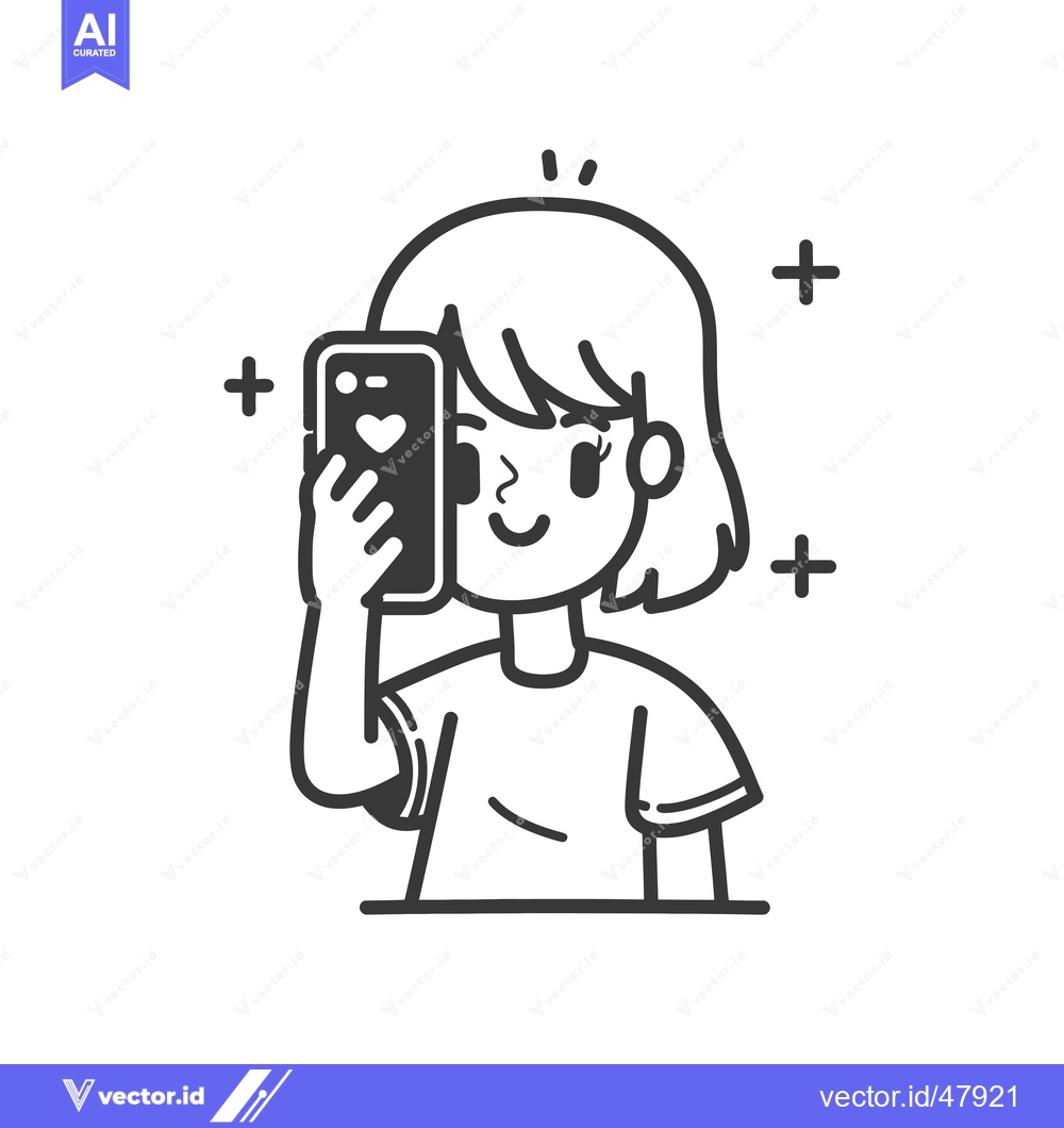 Premium Vector of Happy Girl Holding Smartphone with Heart Notification