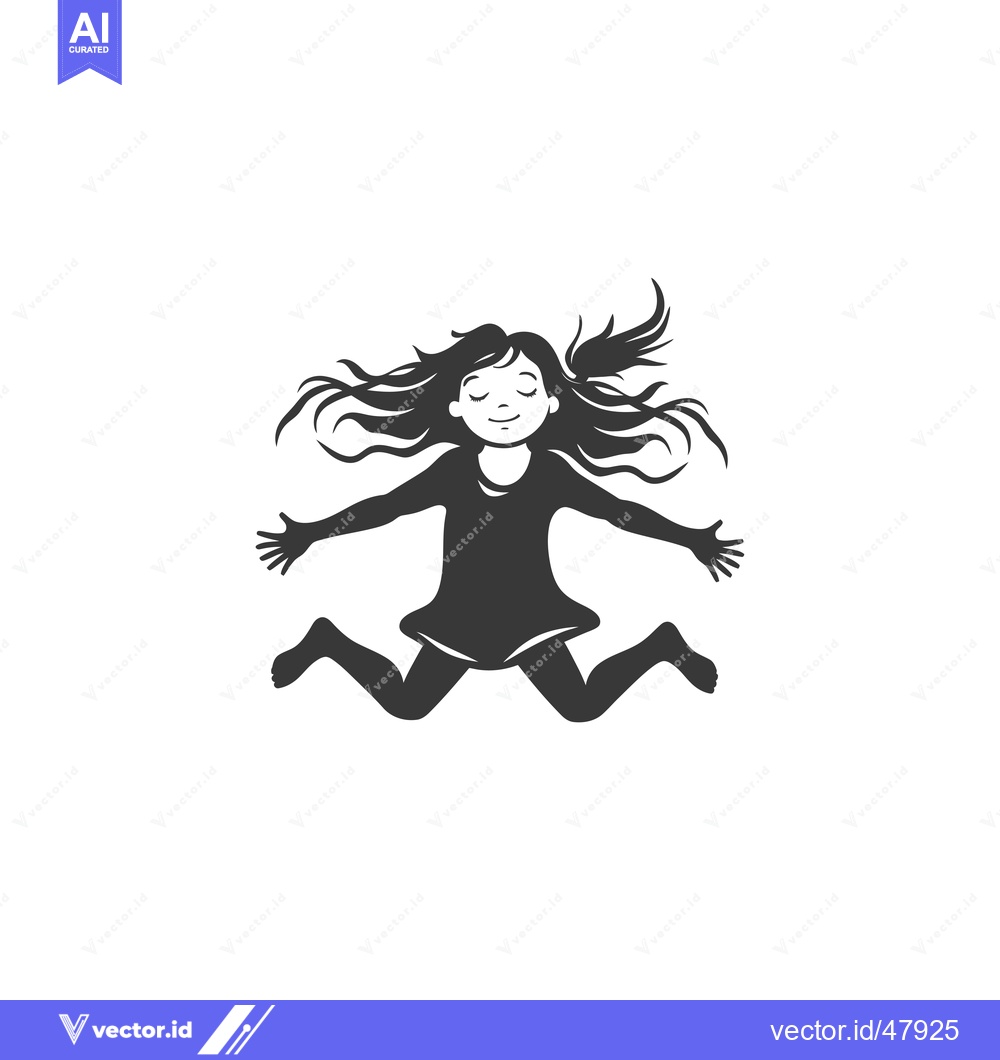 Premium Vector of Happy girl with flowing hair jumping in the air
