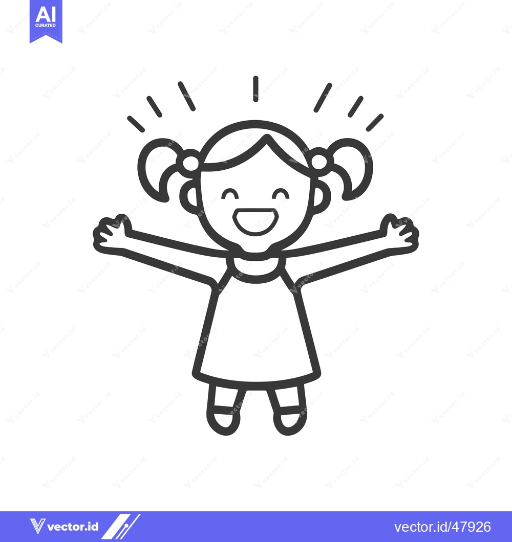 Premium Vector dari Happy Girl with Pigtails and Open Arms