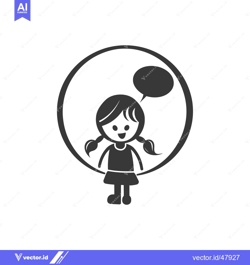 Premium Vector of Happy Girl with Pigtails Holding a Speech Bubble