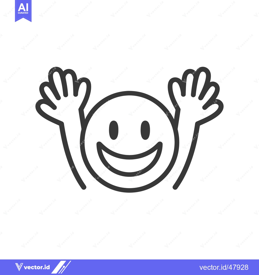 Premium Vector of Smiling Emoticon With Raised Arms Expressing Joyful Feelings And Happi