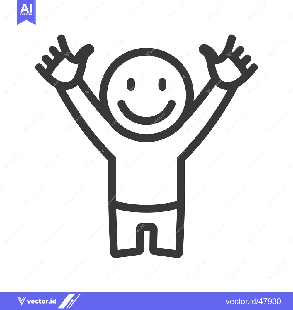 Premium Vector of A happy stick figure icon with arms raised in joyous celebration