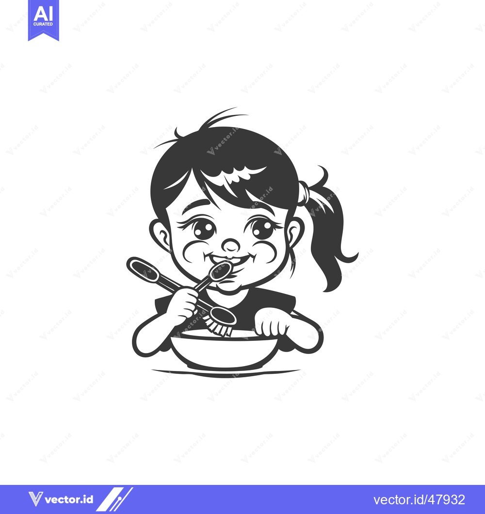 Premium Vector dari Happy Little Girl Cleaning a Bowl with a Brush and a Sponge
