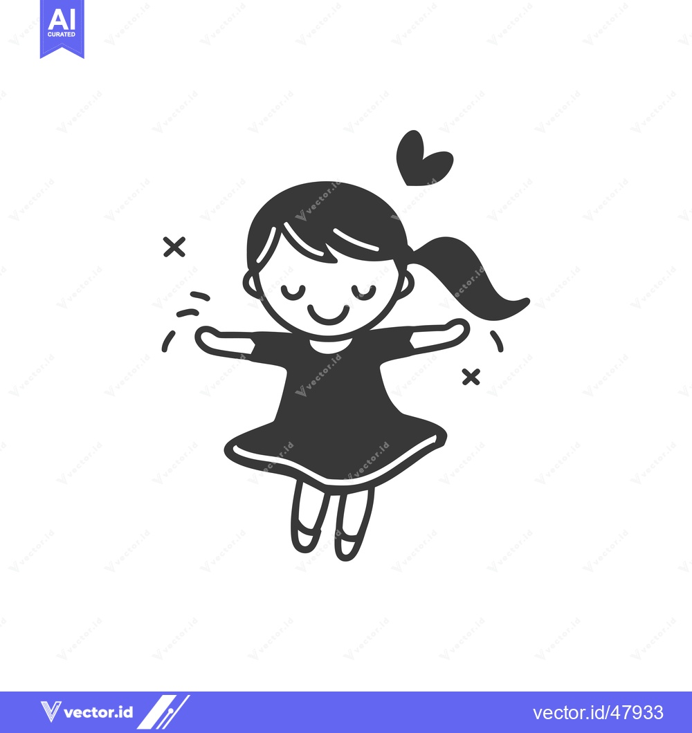 Premium Vector of Happy Little Girl with a Heart Above Her Head and a Ponytail