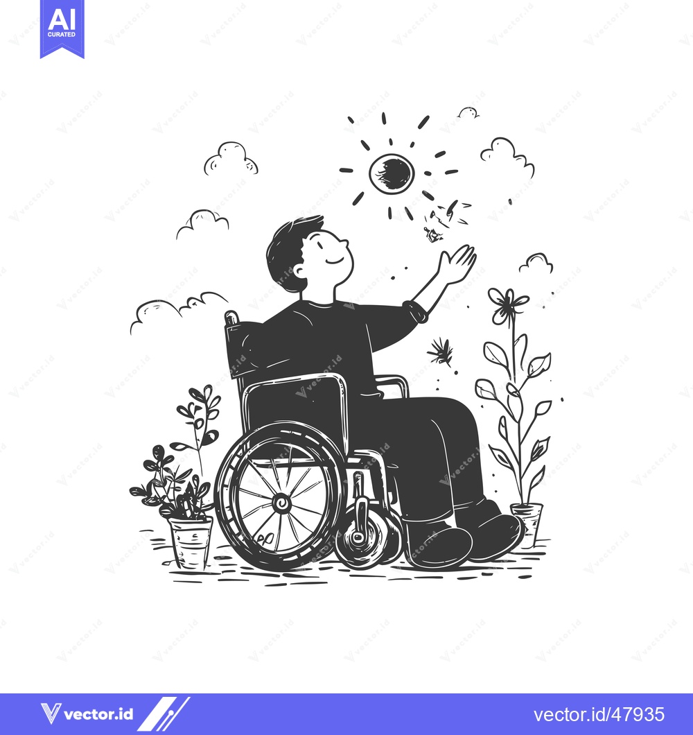 Premium Vector dari Happy Man in Wheelchair Enjoying Sunny Day with Birds and Plants