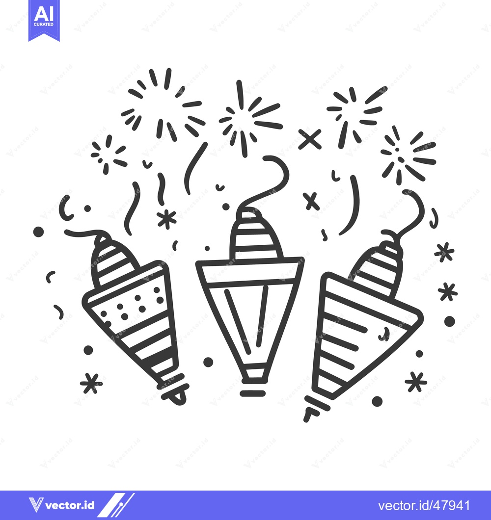 Premium Vector dari Three illustrated party poppers with festive firework elements